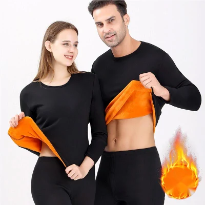 Ensemble de sous-vêtements thermiques pour hommes et femmes, caleçons longs doublés de polaire douce, couche de base chaude pour l'hiver, haut et bas